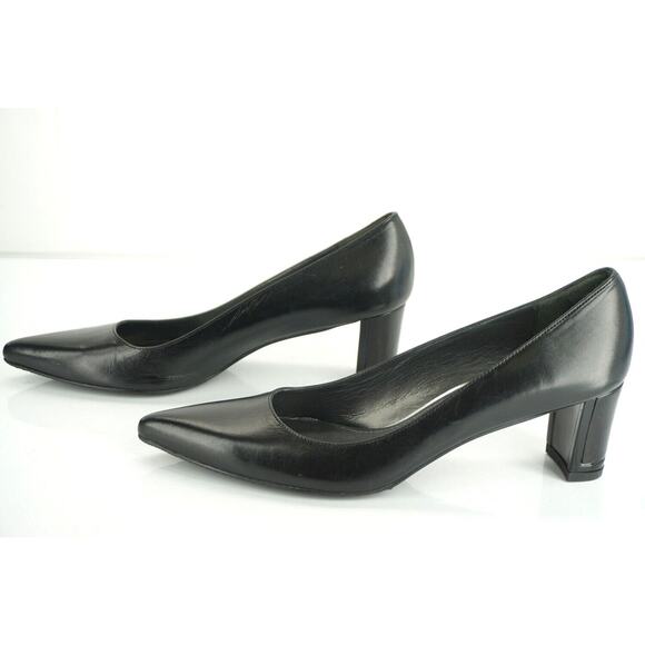 Stuart Weitzman Black Leather Classic Pointy Toe Heels Pumps SZ 8.5 Narrow $385 - Picture 9 of 12